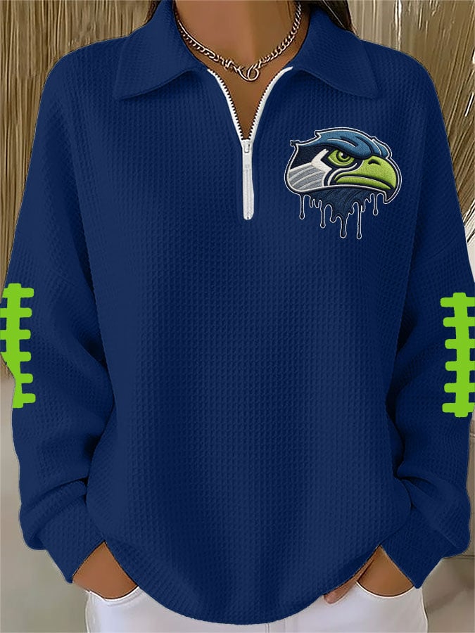 Women's Football Print Waffle Zip-Up Top