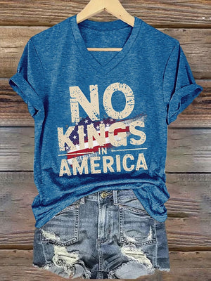 🔥Buy 3 Get 15% Off🔥V-neck Retro No Kings In America Print T-Shirt