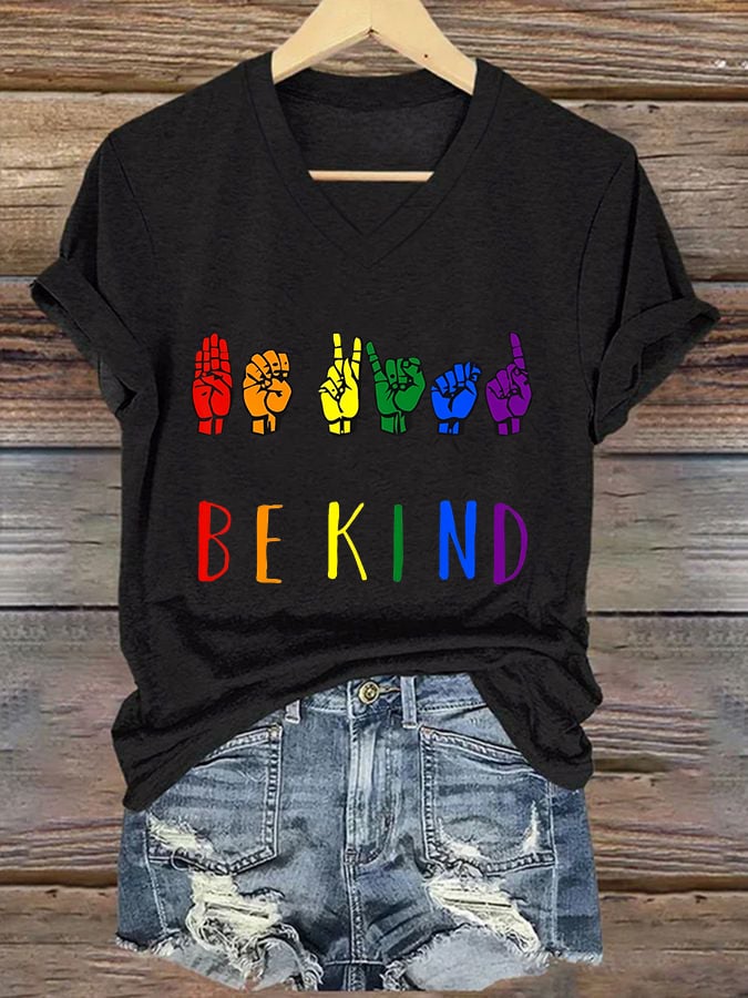 Women's LGBT Pride Month Rainbow Colors Be Kind Printed Short Sleeve T-Shirt