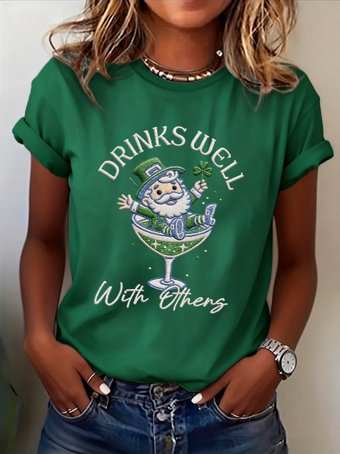 Women's Drinks Well With Others Print Round Neck T-shirt