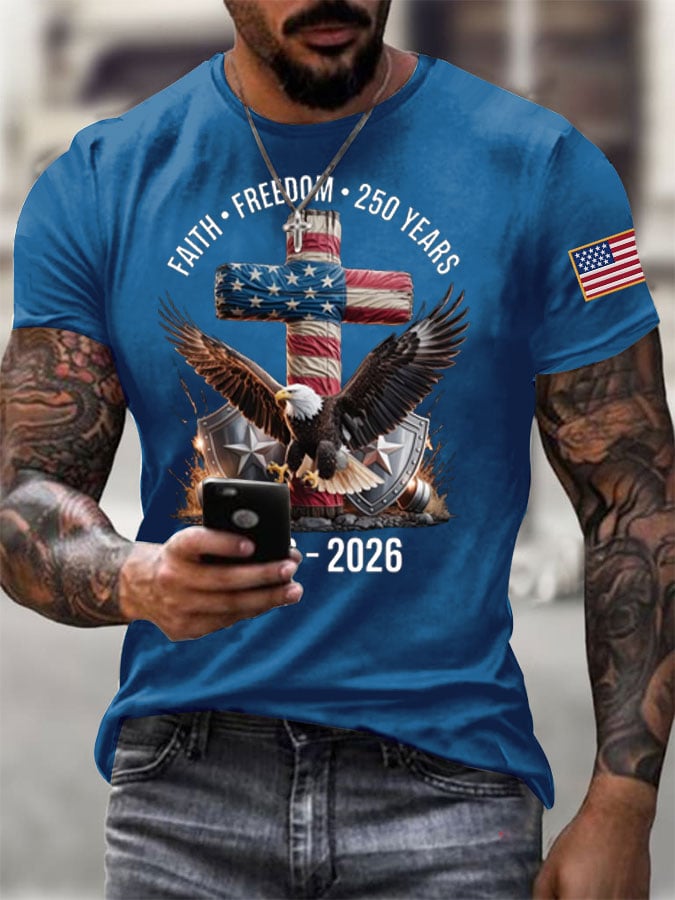 Men's Casual USA 250th Anniversary Printed Short-Sleeve T-Shirt