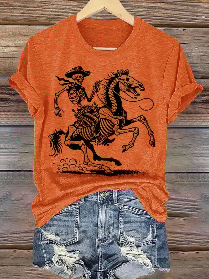 Women's Cowboy Skull FDT Print Casual T-shirt