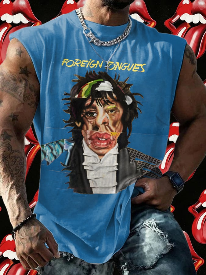 Retro Men's Foreign Tongues Print Tops Tank