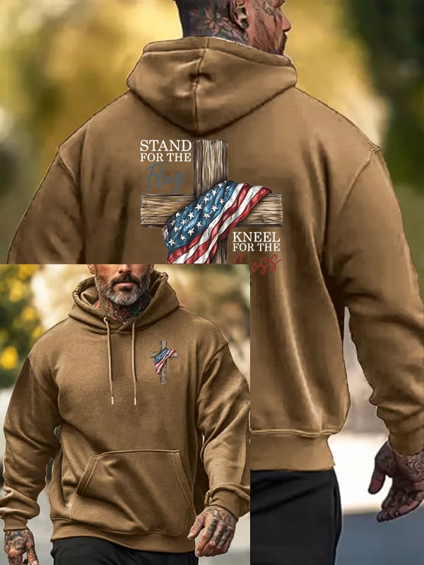 Men's Stand For The Flag Kneel For The Cross Printed Casual  Hoodie