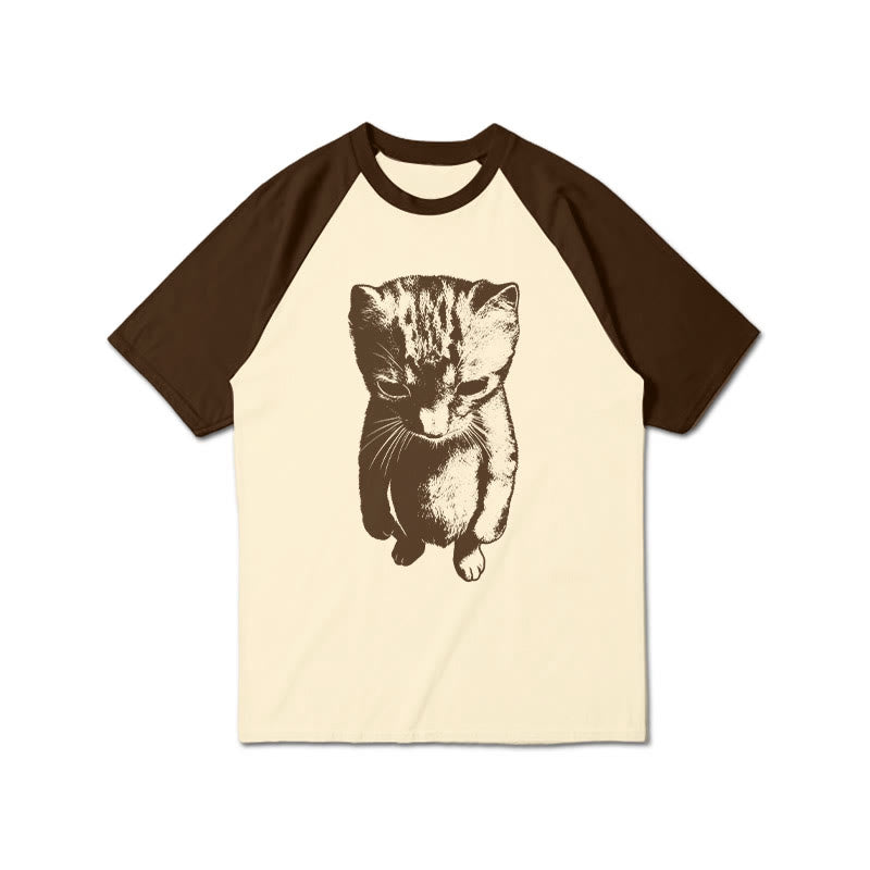 Funny Cat Meme Print Raglan Sleeve T-shirt