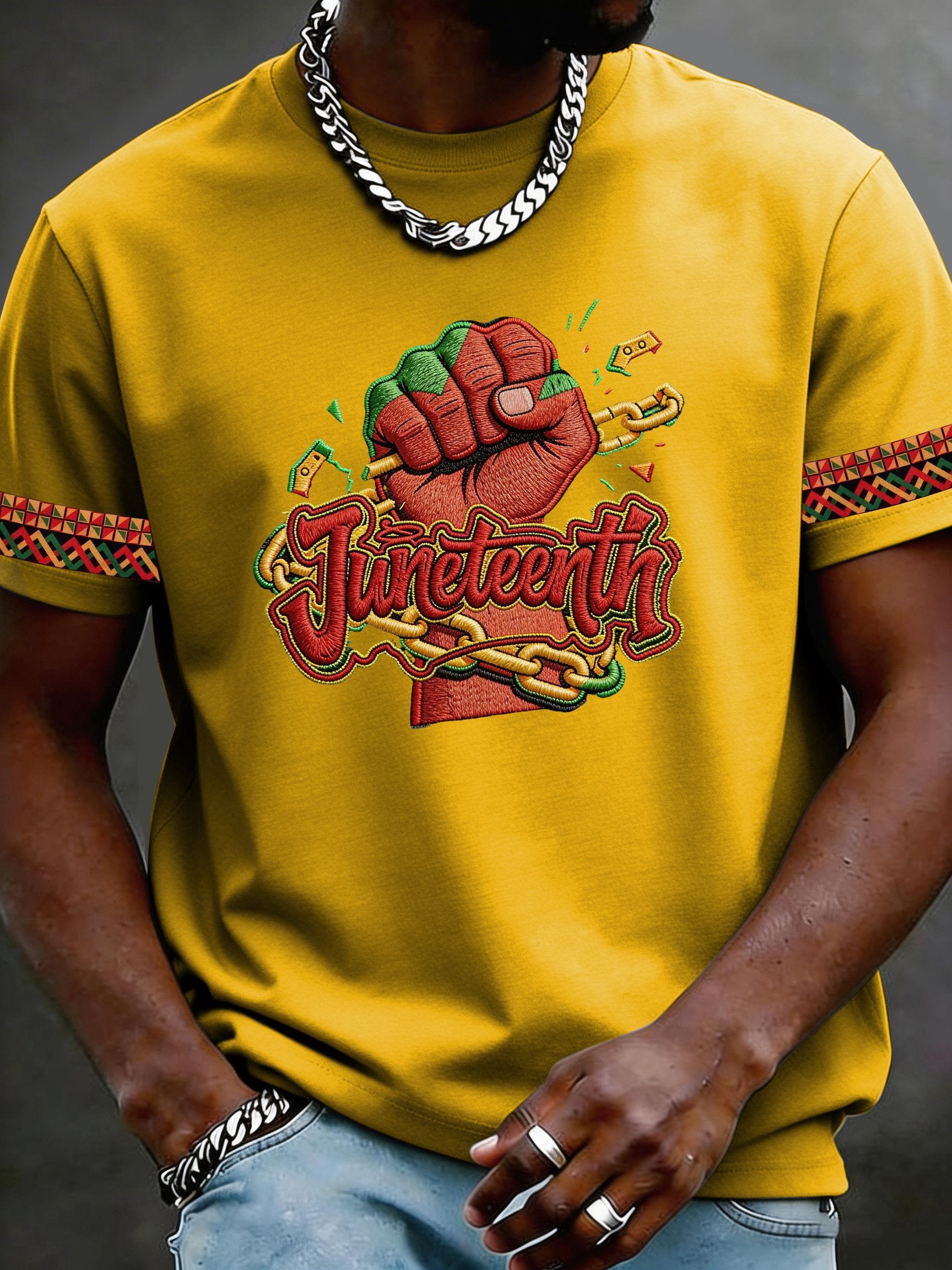 Men's Juneteenth Print Crew Neck Short-Sleeve T-Shirt