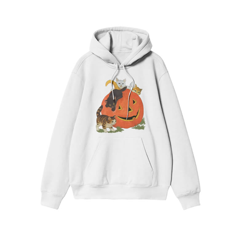 Unisex Cats Playing On Pumpkins Halloween Print Hoodie