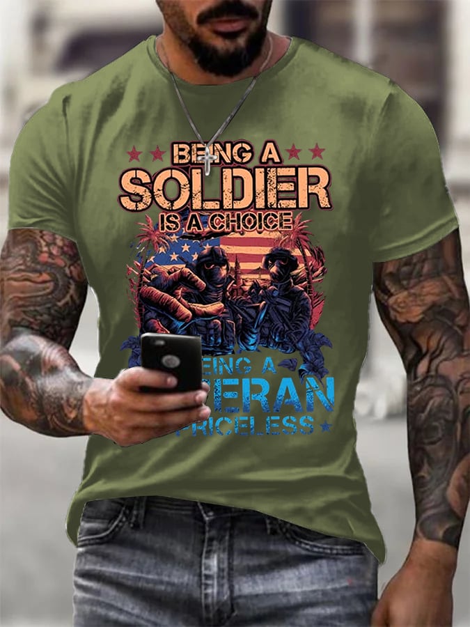 Being A Veteran Is Priceless Pattern  100&Cotton Print  T-Shirt