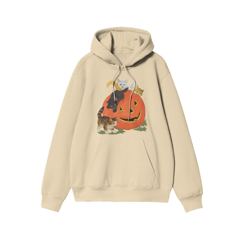 Unisex Cats Playing On Pumpkins Halloween Print Hoodie