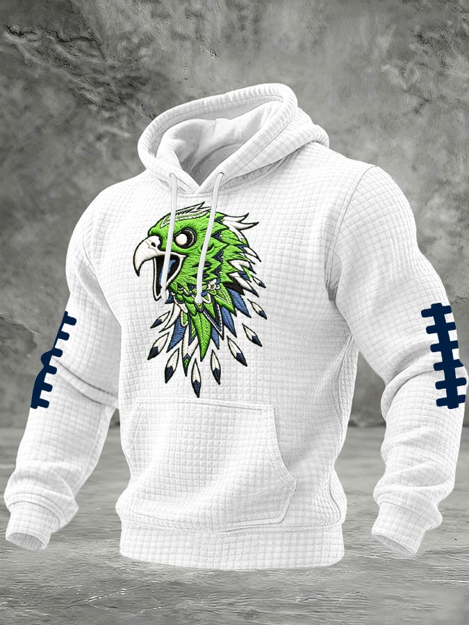 Men's Football Printed Plaid Fabric Hooded Sweatshirt