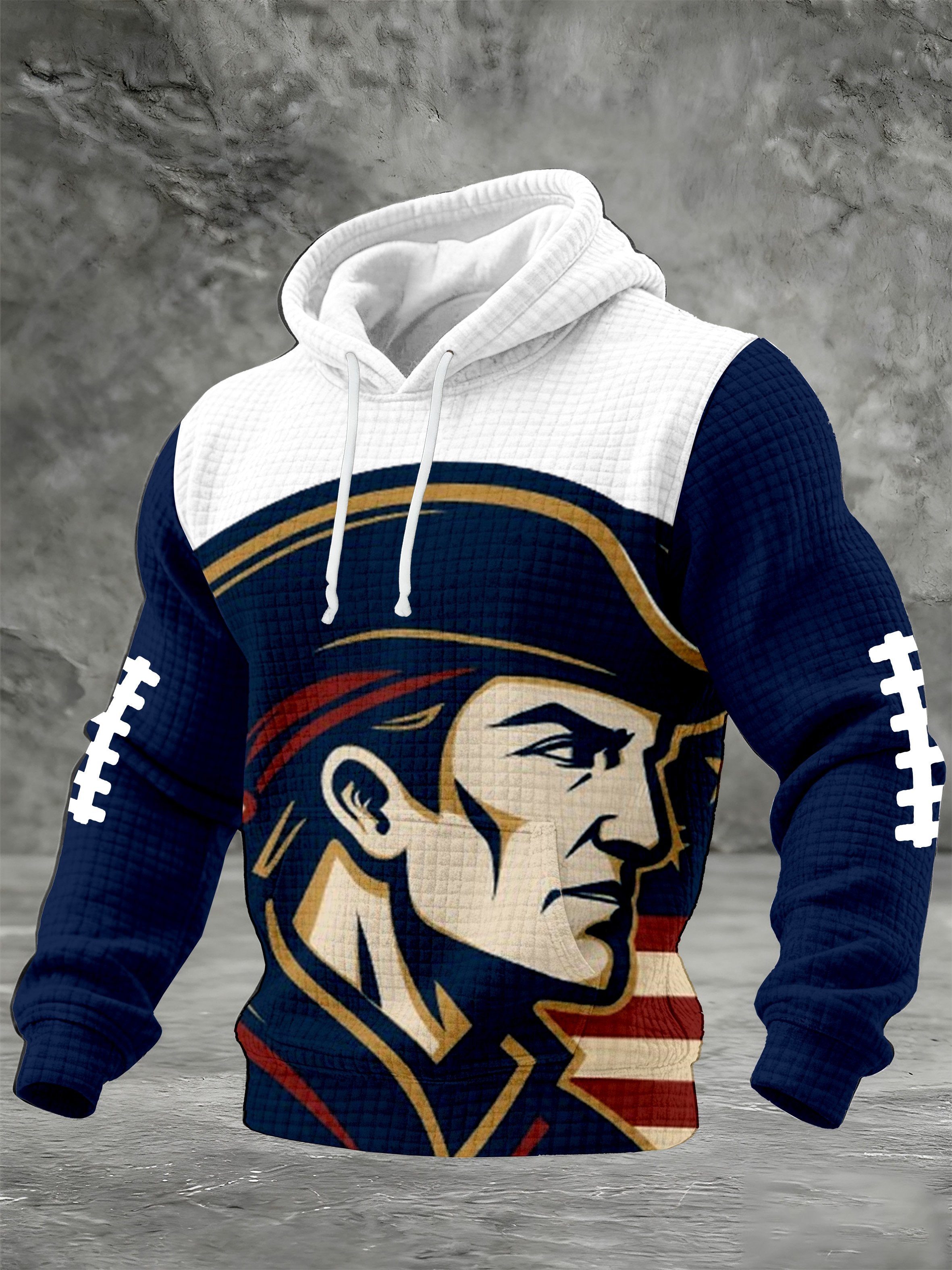 Men's Football Print Checkered Fabric Hooded Sweatshirt