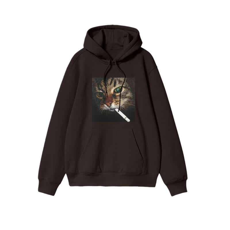 Unisex Cat With Cigarette In Mouth Print Hoodie