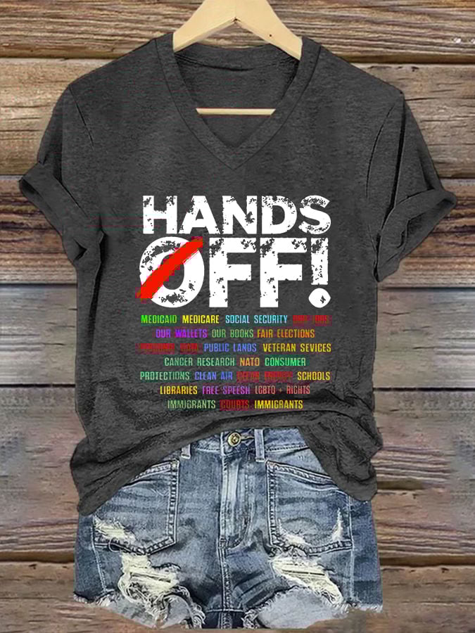 Women's Hands Off Protest Print Casual T-Shirt