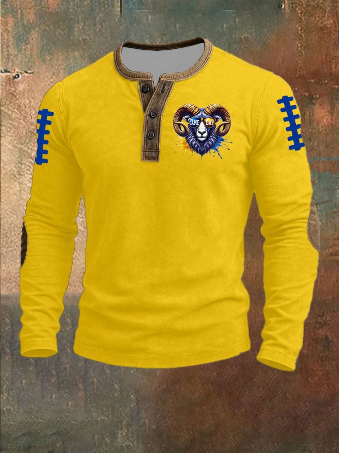 Men's Football Print Henley Top