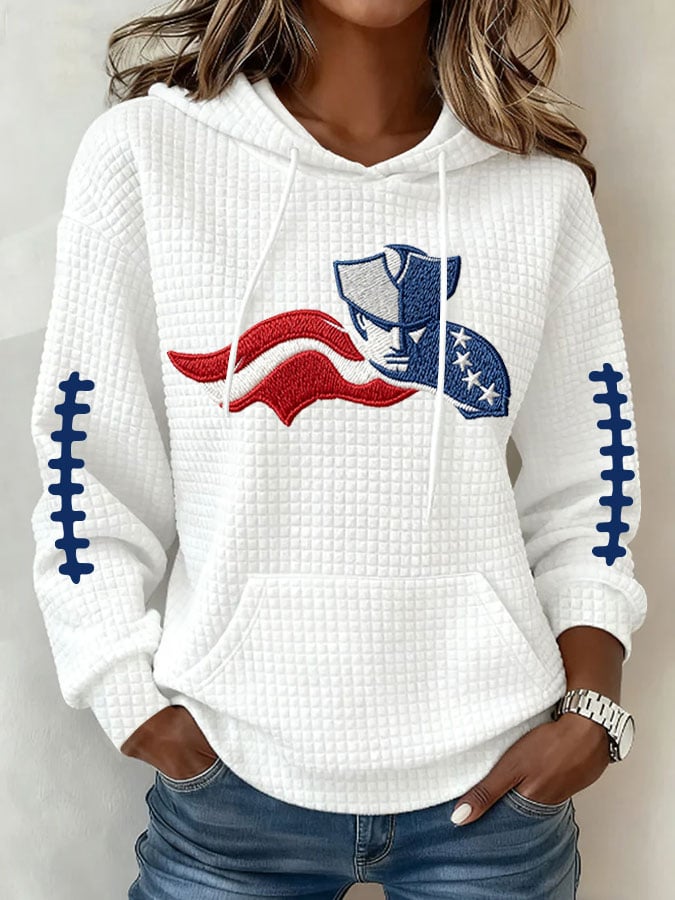 Women's Football Print Waffle Fabric Hooded Sweatshirt