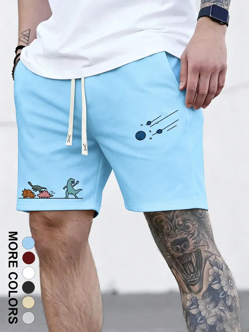 Summer Dinosaur Pattern Print Drawstring Waist Breathable Shorts