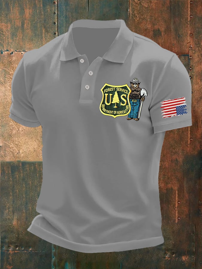 Men's Retro Save The Forest Service Printed Polo Shirt