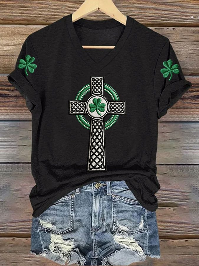 Women's St. Patrick's Day Print V Neck T-shirt
