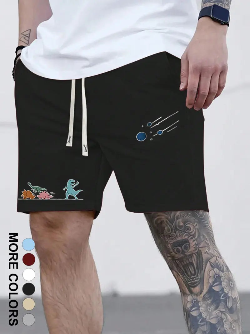 Summer Dinosaur Pattern Print Drawstring Waist Breathable Shorts