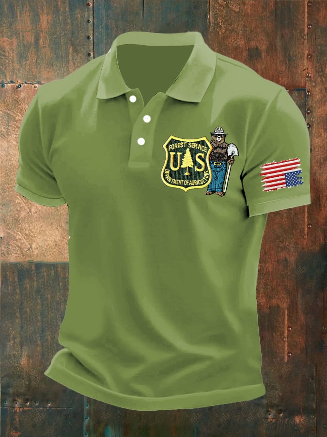 Men's Retro Save The Forest Service Printed Polo Shirt