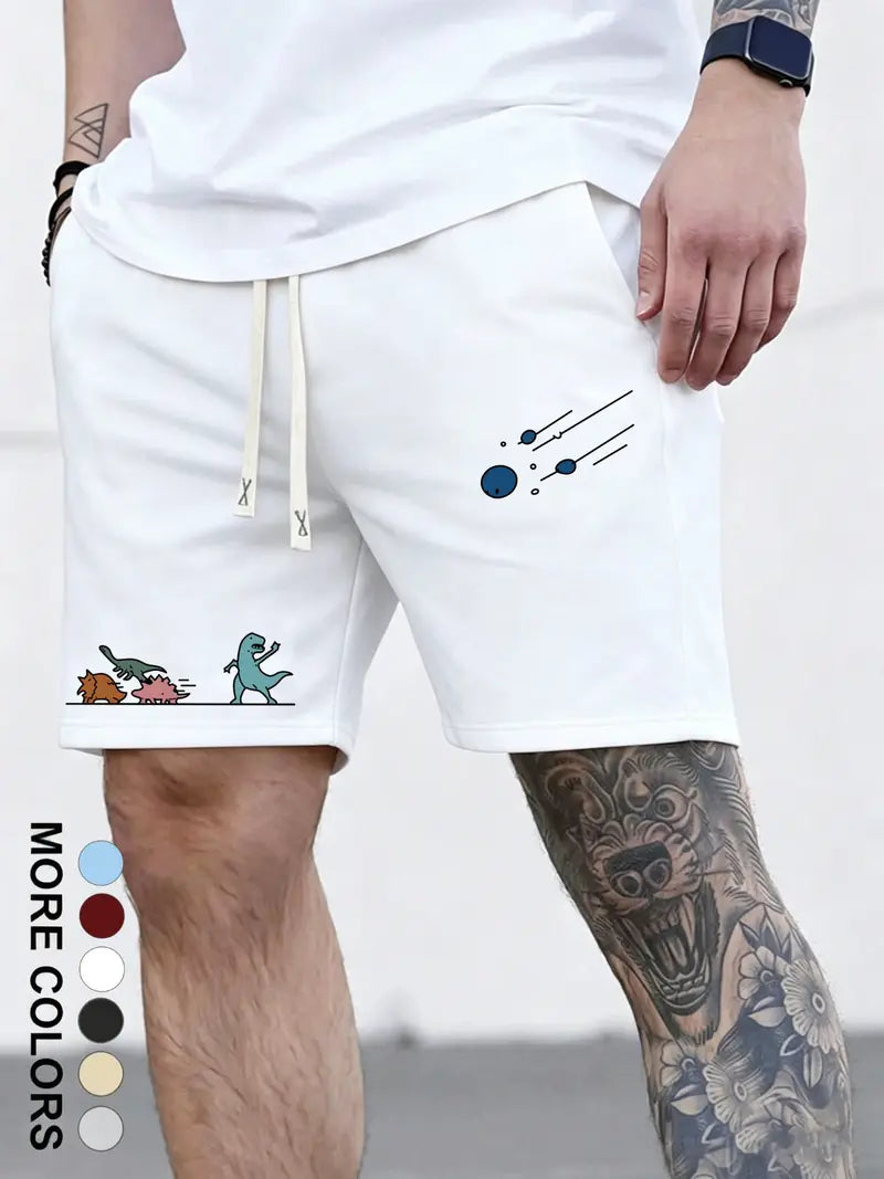 Summer Dinosaur Pattern Print Drawstring Waist Breathable Shorts