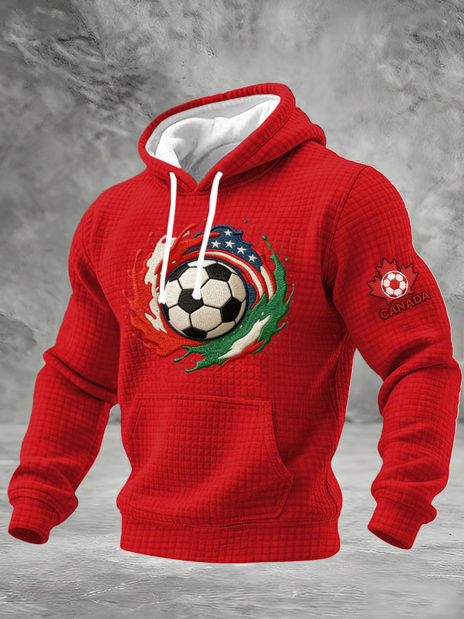 Men's Canadian Football Fan Color-Block Plaid Hooded Sweatshirt