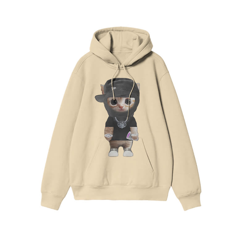 Unisex Street Style Cat Print Hoodie