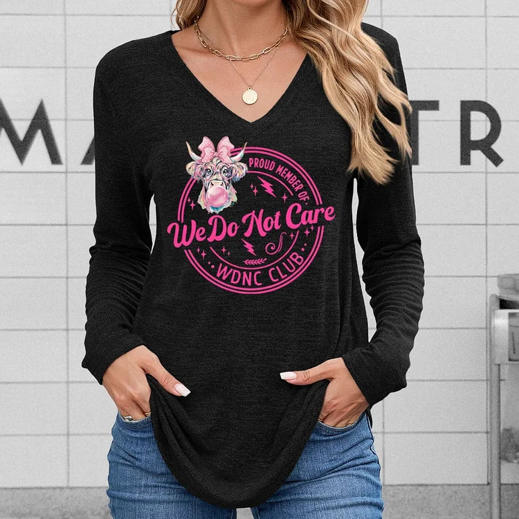 V-Neck Retro Funny Proud Member Of WDNC Club We Do Not Care Menopause Perimenopause Print T-Shirt