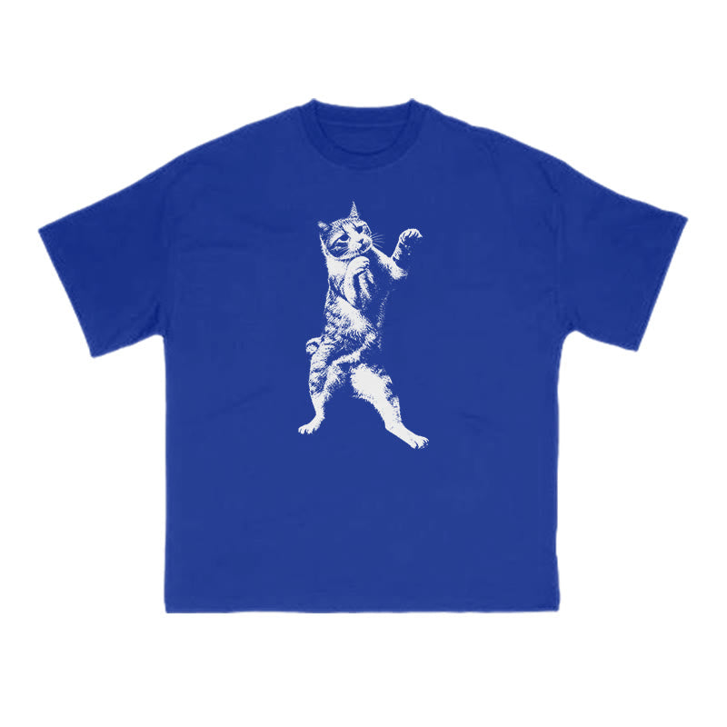 Funny Fighting Cat Print T-shirt