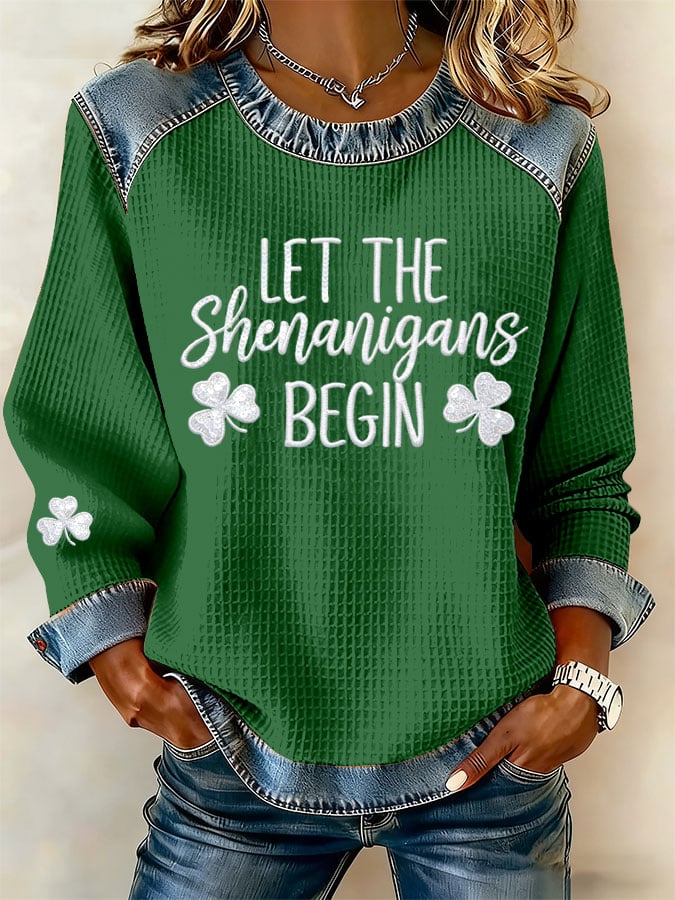 Women's Casual St Patrick's Day Print Waffle Sweatshirt