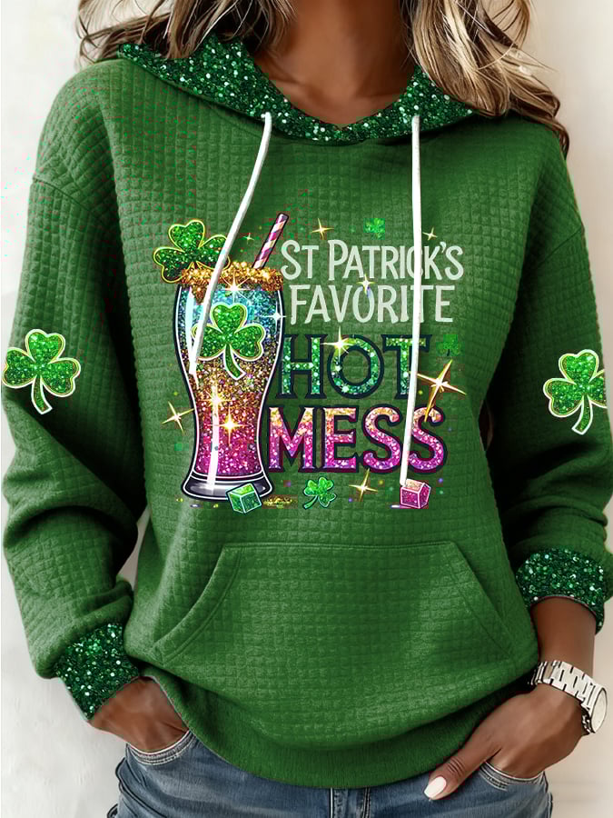 Women's St. Patrick's Favorite Hot Mess Print Casual Sweatshirt