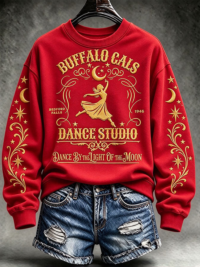 Women's It's A Wonderful Life Buffalo Gals Christmas Print Casual Sweatshirt