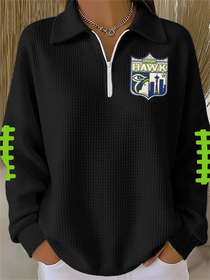 Women's Football Print Waffle Zip-Up Top