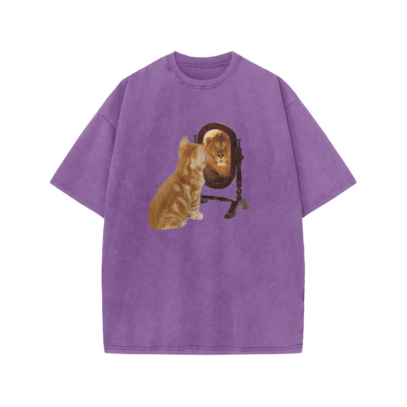 Unisex  Know Yourself Fun Cat Pattern Print Acid Washed T-shirt