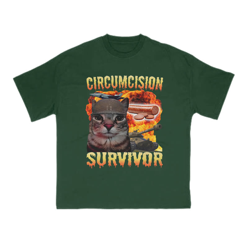 Unisex Circumcision Survivor Meme Cat Print T-shirt