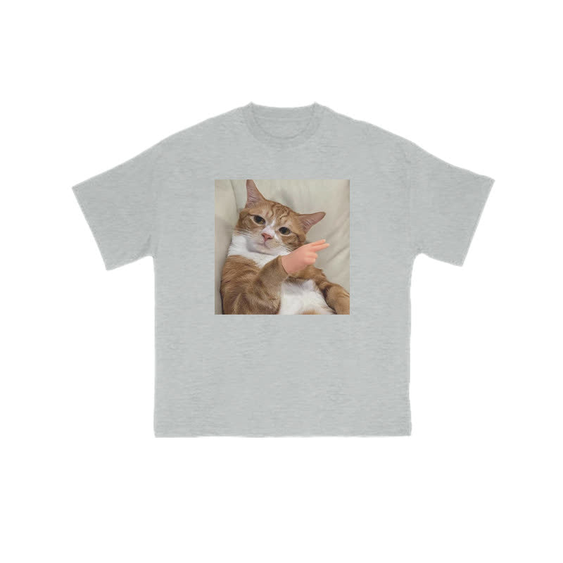 Unisex "Scissor Hand Gesture" Fun Cat Pattern Print T-shirt