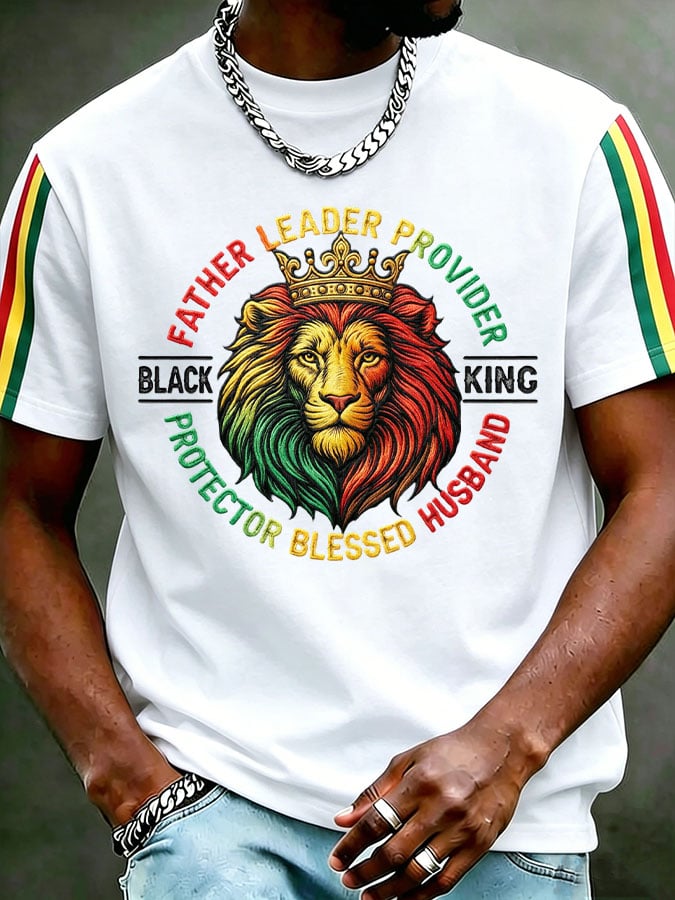 Men's Black King Printed Casual T-shirt