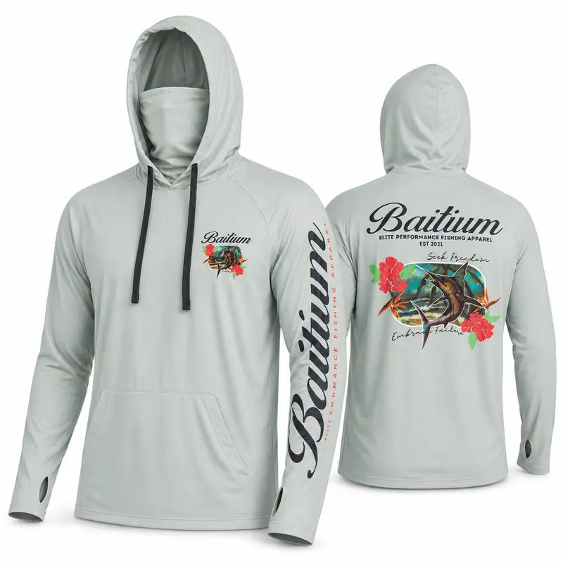 Unisex Fishing and Construction Shirts - Hooded UPF 50 Long Sleeve with Gaiter