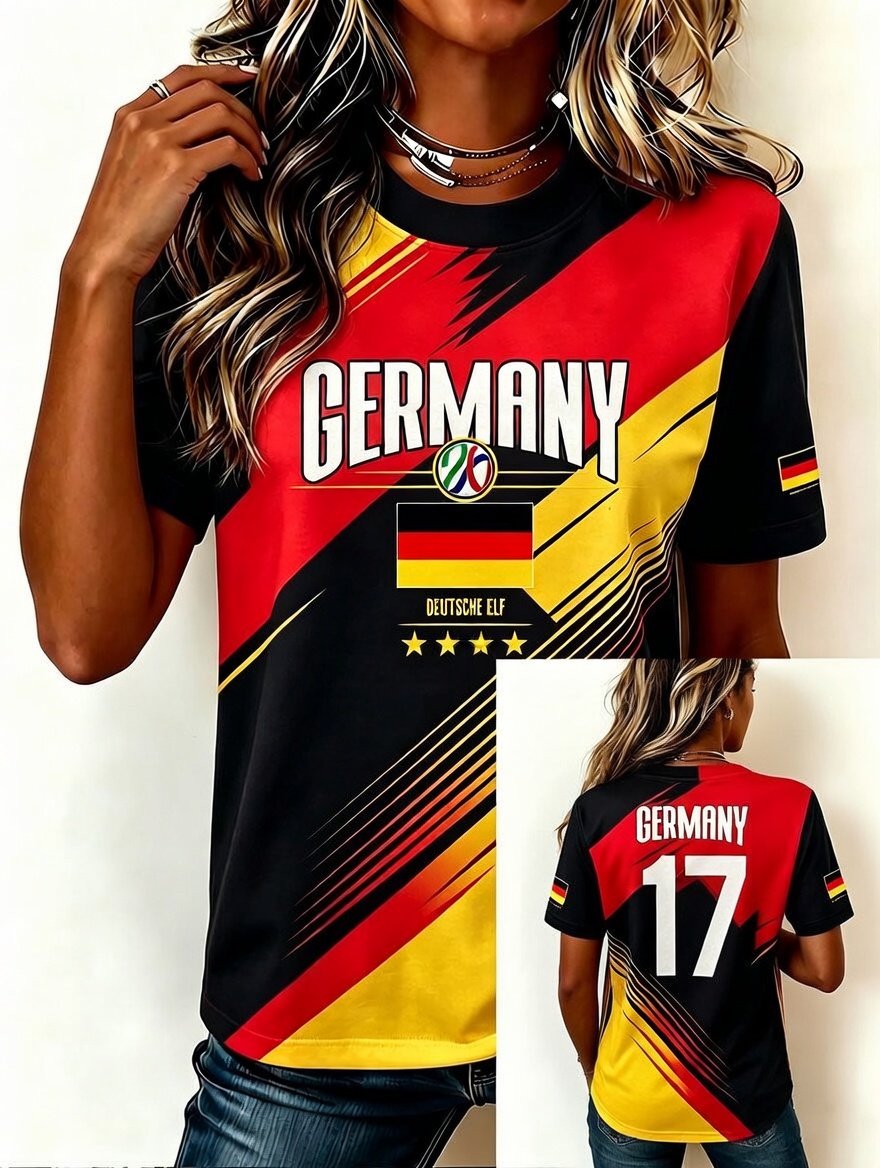 Women's Stylish Germany National Football Team Fan T-Shirt – Crew Neck, Short Sleeve