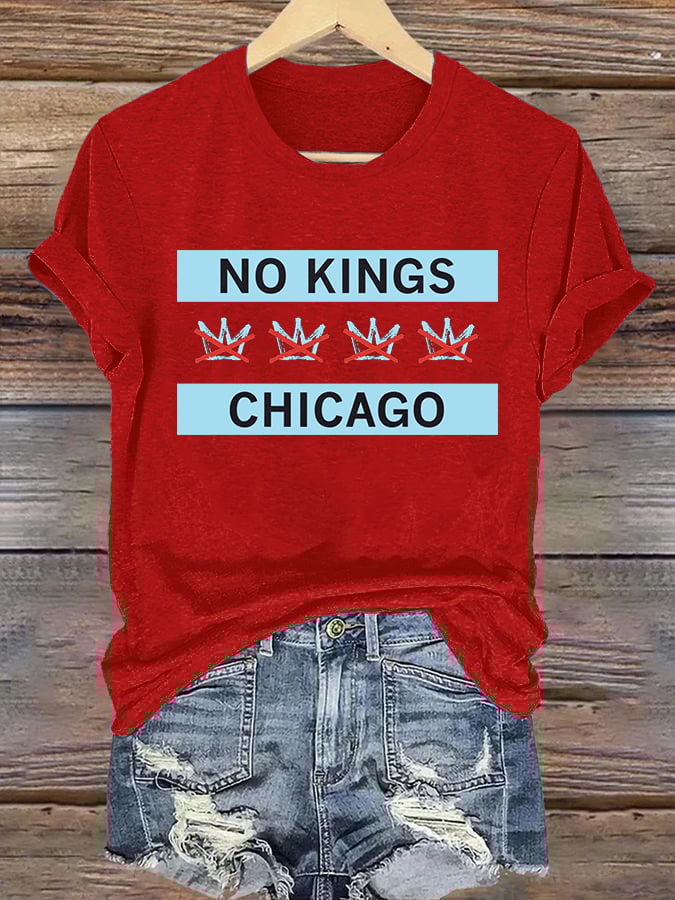 Women's  No Kings Chicago Flag Print  T-Shirt
