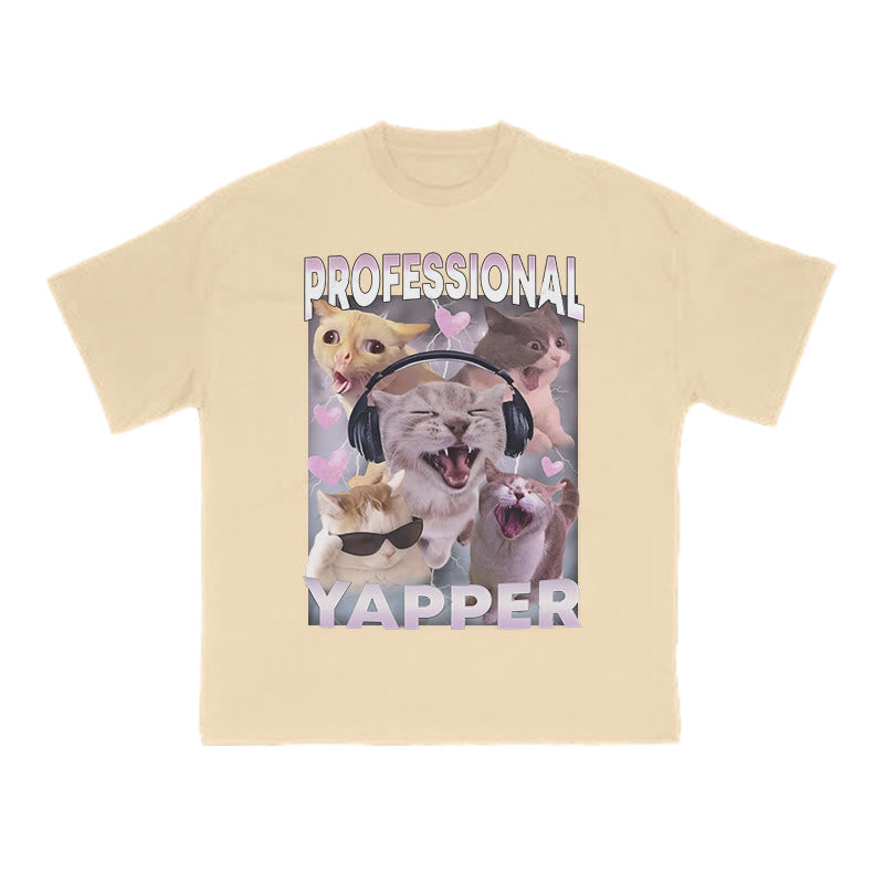 Unisex Professional Yapper Cat Print T-shirt