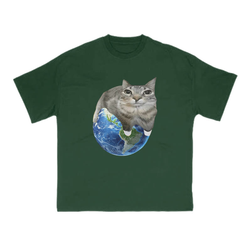 Unisex Cat Taking Over The Earth Print T-shirt