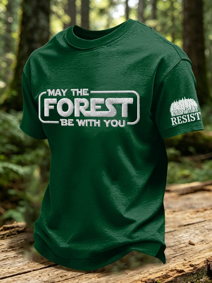 Men's Retro May The Forest Be With You Print Round Neck T-Shirt