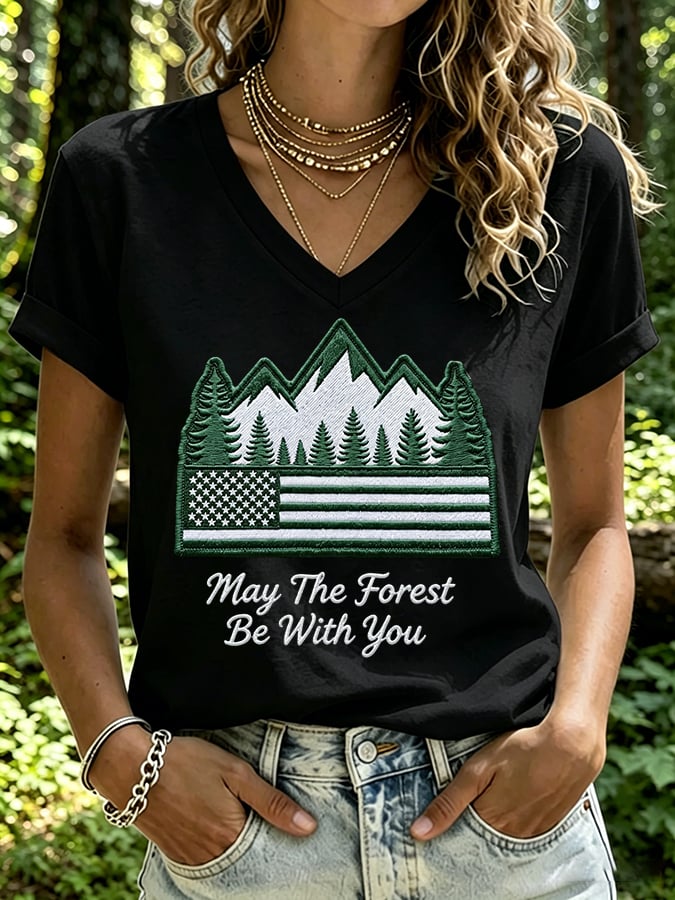 Women's May The Forest Be With You Print Casual T-shirt