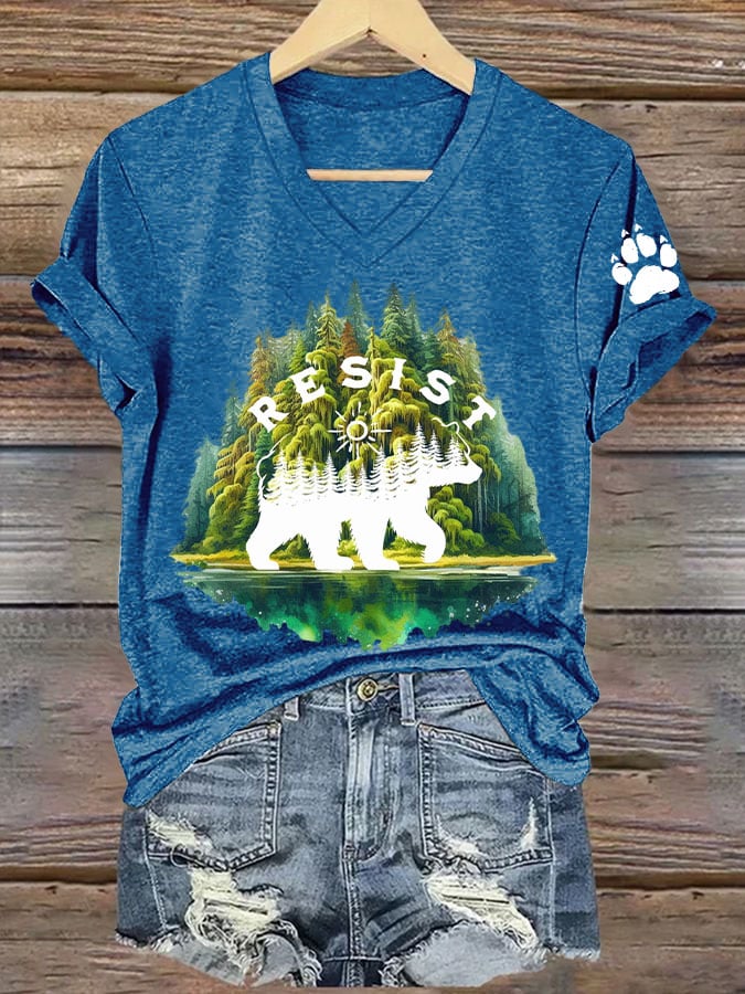 Women's Resist Save Our Parks Printed V Neck T-shirt