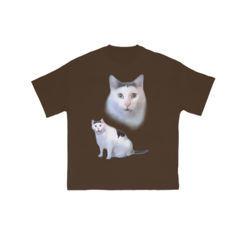 Unisex Confused Cat Print T-shirt