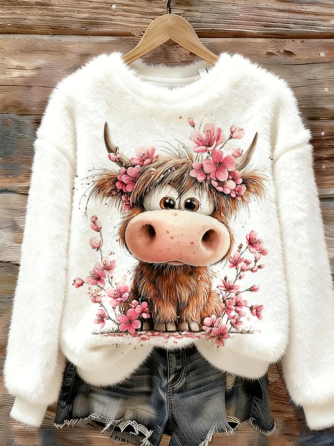 Women's Fun Animal Highland Cow Print Sweatshirt