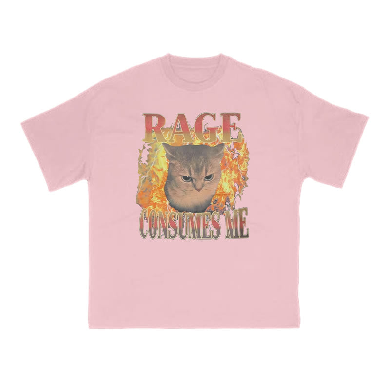 Rage Consumes Me Meme Cat Print T-shirt