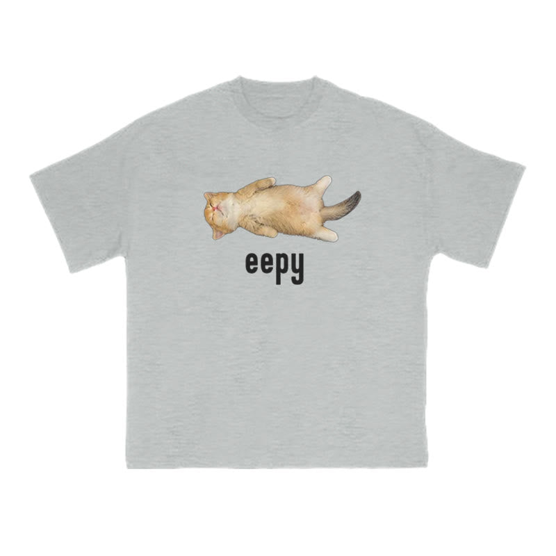 Unisex Funny Eepy Cat Print T-shirt