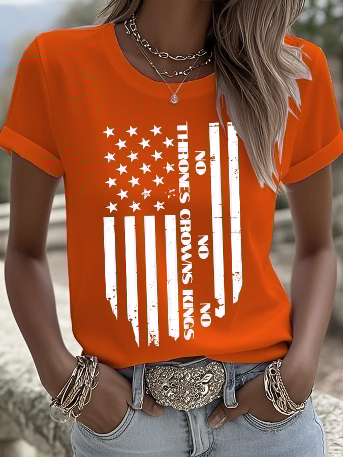 Women's No Thrones No Crowns No Kings Printed Pure Cotton Casual T-Shirt